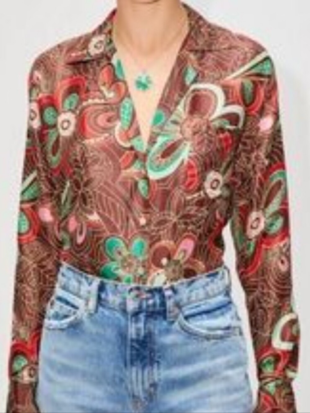 Alix Of Bohemia Brown, Teal & Pink Floral Silk Top